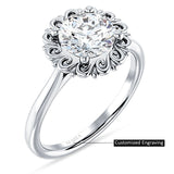 18K Gold IGI Certified Round 1 Carat Lab Grown Diamond Floral Solitaire Ring