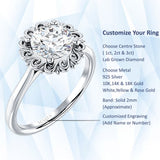 18K Gold IGI Certified Round 1 Carat Lab Grown Diamond Floral Solitaire Ring