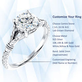 IGI Certified Round 2 Carat Lab Grown Diamond Art Deco Split Shank Floral Ring