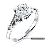 18K Gold IGI Certified Round 2 Carat Lab Grown Diamond Art Deco Beaded Ring