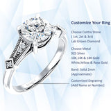 10K Gold IGI Certified Round 2 Carat Lab Grown Diamond Art Deco Beaded Ring