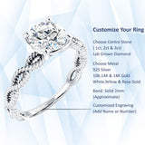 18K Gold IGI Certified Round 2 Carat Lab Grown Diamond Twisted Rope Solitaire Ring