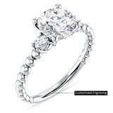 14K Gold IGI Certified Round 3 Carat Lab Grown Diamond Three Stone Trio Ring