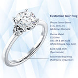 14K Gold IGI Certified Round 3 Carat Lab Grown Diamond Leaf Floral Ring
