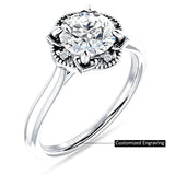14K Gold IGI Certified Round 3 Carat Lab Grown Diamond Art Deco Floral Ring