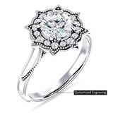 14K Gold IGI Certified Round 3 Carat Lab Grown Diamond Art Deco Floral Ring