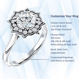 10K Gold IGI Certified Round 3 Carat Lab Grown Diamond Art Deco Floral Ring
