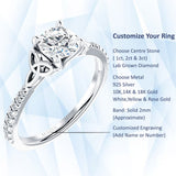14K Gold IGI Certified Round 1 Carat Lab Grown Diamond Art Deco Trinity Cluster Ring