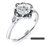 14K Gold IGI Certified Round 1 Carat Lab Grown Diamond Art Deco Floral Beaded Ring