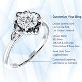 10K Gold IGI Certified Round 1 Carat Lab Grown Diamond Art Deco Floral Beaded Ring