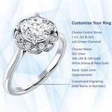 10K Gold IGI Certified Round 3 Carat Lab Grown Diamond Art Deco Floral Ring