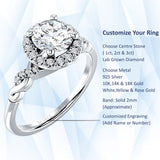 18K Gold IGI Certified Round 1 Carat Lab Grown Diamond Art Deco Twisted Halo Ring