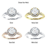 18K Gold IGI Certified Round 2 Carat Lab Grown Diamond Art Deco Twisted Halo Ring