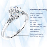 18K Gold IGI Certified Round 2 Carat Lab Grown Diamond Art Deco Marquise Style Ring