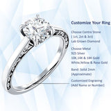 10K Gold IGI Certified Round 3 Carat Lab Grown Diamond Flower Leaf Solitaire Ring