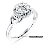14K Gold IGI Certified Round 3 Carat Lab Grown Diamond Art Deco Heart Halo Ring