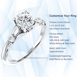 14K Gold IGI Certified Round 1 Carat Lab Grown Diamond Art Deco Split Shank Beaded Ring