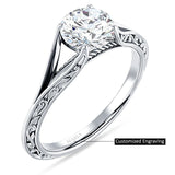 18K Gold IGI Certified Round 1 Carat Lab Grown Diamond Art Deco Split Shank Solitaire Ring