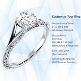 10K Gold IGI Certified Round 3 Carat Lab Grown Diamond Art Deco Split Shank Solitaire Ring