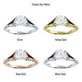 14K Gold IGI Certified Round 1 Carat Lab Grown Diamond Art Deco Split Shank Solitaire Ring
