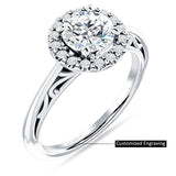 10K Gold IGI Certified Round 3 Carat Lab Grown Diamond Art Deco Halo Filigree Ring