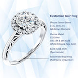 10K Gold IGI Certified Round 3 Carat Lab Grown Diamond Art Deco Halo Filigree Ring