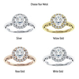 14K Gold IGI Certified Round 1 Carat Lab Grown Diamond Art Deco Halo Filigree Ring