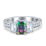 Three Stone Round & Emerald Cut CZ Gold Ring