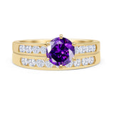 Two Piece Round Solitaire Half Eternity Cathedral Ring
