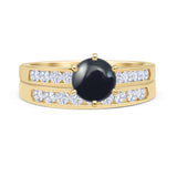 Two Piece Round Natural Black Onyx Cathedral Ring