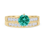 Two Piece Round Solitaire Half Eternity Cathedral Ring