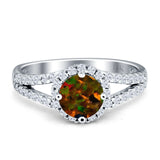 Round CZ Halo Split Shank Gold Ring