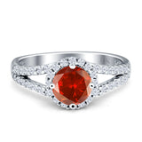 Round CZ Halo Split Shank Gold Ring