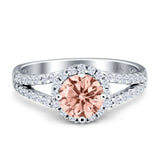 Round CZ Halo Split Shank Gold Ring