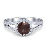 Round Halo Split Shank Gold Ring
