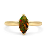 Marquise Lab Created Black Opal Solitaire Gold Ring