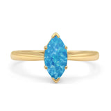 Marquise Lab Created Blue Opal Solitaire Gold Ring