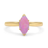 Marquise Lab Created Pink Opal Solitaire Gold Ring