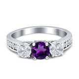 Three Stone Round Gold Ring