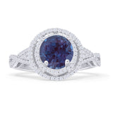 Round Halo Twisted Split Shank Diamond Gold Ring