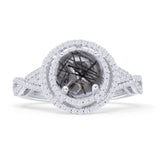 Round Halo Twisted Split Shank Diamond Gold Ring