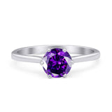 Round Amethyst CZ Solitaire Gold Ring
