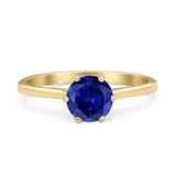 Round Blue Sapphire CZ Solitaire Gold Ring