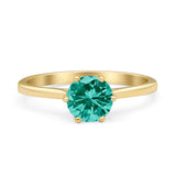 Round Paraiba Tourmaline CZ Solitaire Gold Ring