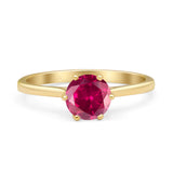 Round Ruby CZ Solitaire Gold Ring