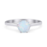 Round Lab Created White Opal Solitaire Gold Ring