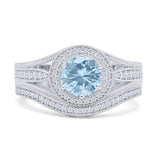 Two Piece Round Halo Split Shank Beaded Gold Ring
