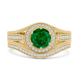 Two Piece Round Halo Split Shank Beaded Gold Ring