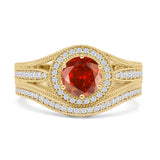 Two Piece Round Halo Split Shank Beaded Gold Ring