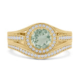 Two Piece Round Halo Split Shank Bridal Gold Ring